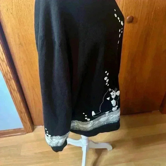 Vintage Active Elements Womens Sweater Cat And Fish Pattern XL Black And White - Picture 6 of 16